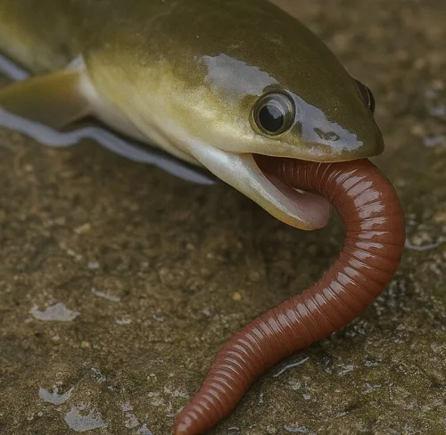 うなぎに食べられるミミズ